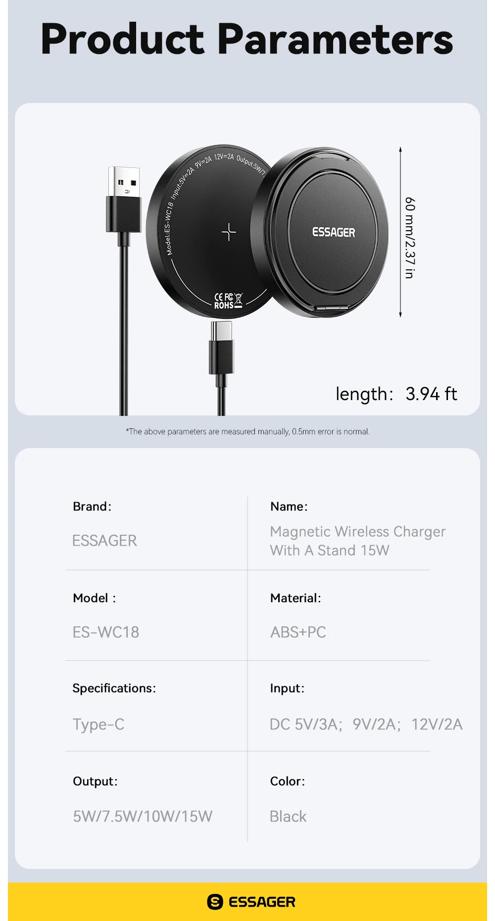 Essager Magnetic Wireless Charger With Holder 15W Fast Charging For iPhone17 16 15 14Pro Max Airpods Mini Wireless Phone Charger