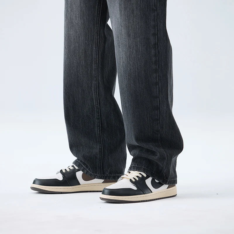 Fashionable Men's Washed Straight Jeans 2025 Autumn New Embroidered Letter Pattern Loose Denim Casual Pants Size 28-40