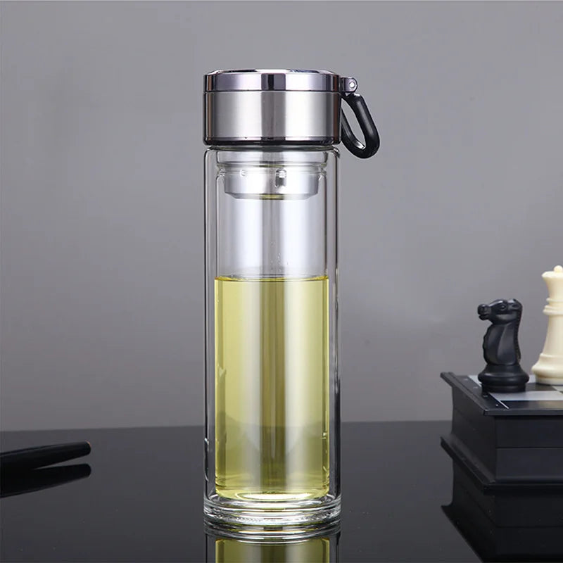 Smart Double Wall Glass Water Bottle With Filter Touch Display Stainless Steel Strainer Clear Drinking Tea Bottle With Handle