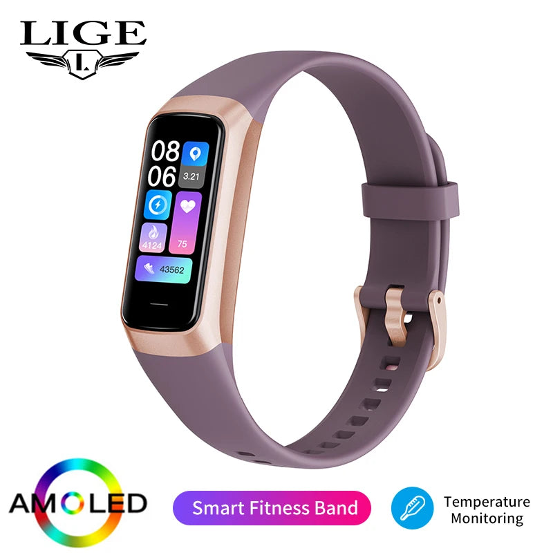 LIGE Amoled Smart Watch Smartwatch Band Women Heart Rate Blood Waterproof Connected Smart Bracelet Sport Fitness Tracker Watch