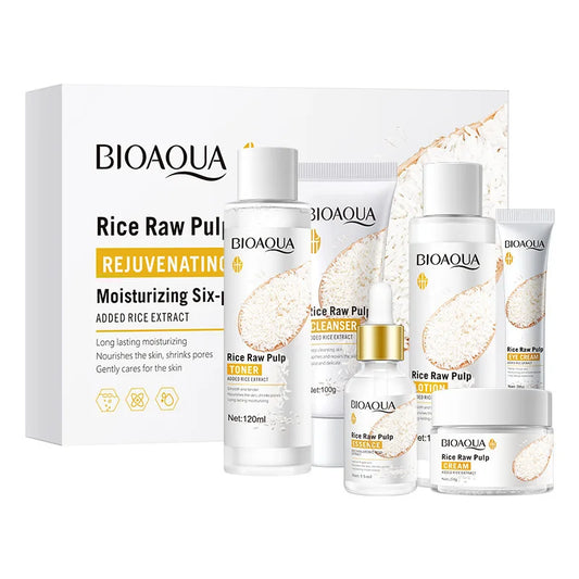 6pcs/lot BIOAQUA Rice Raw Pulp Skin Care Set Face Cream Serum Firming Moisturizing Facial Cleanser Toner Korean Face Care