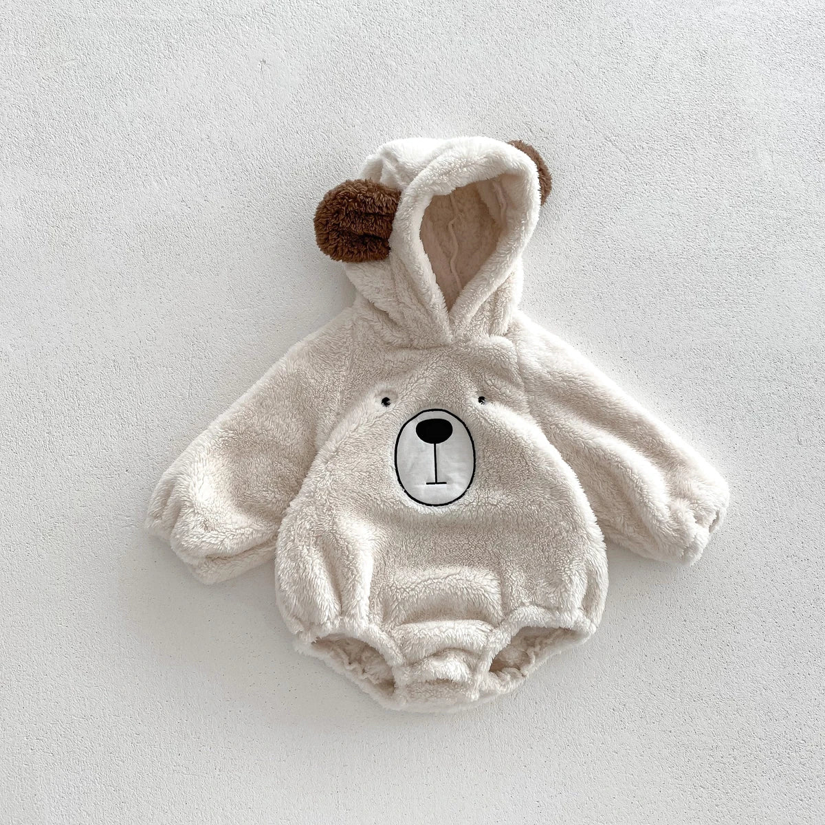 Baby Hooded Romper Bear Ears Cute Plush Baby Clothes Winter 0-2 Years Old Korean version Baby Clothes Baby Romper