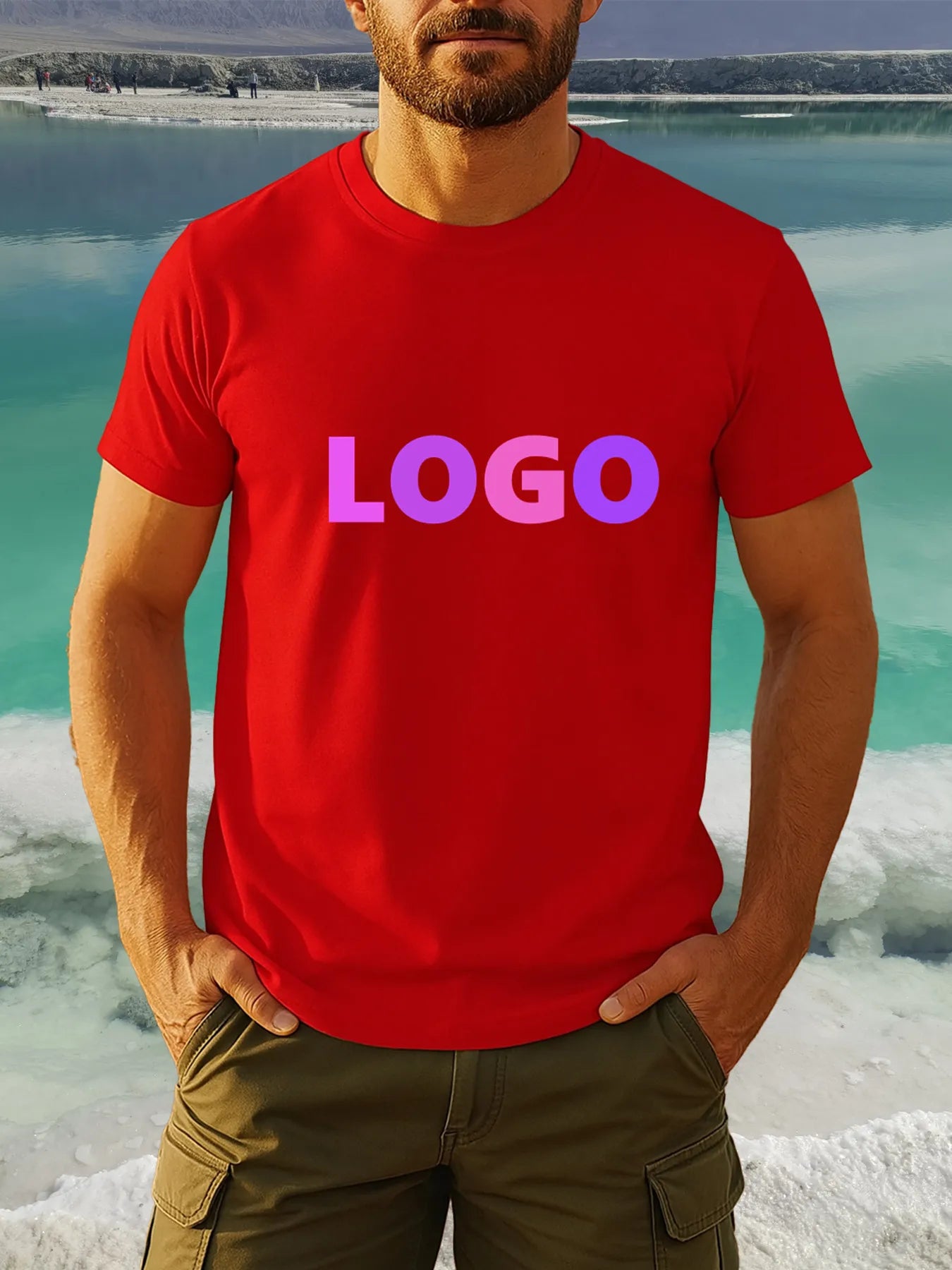 Customizable Men'S T-Shirt - Personalized "You Design Here" Text, Geometric Pattern, Soft Cotton, Casual Round Neck Short Sleeve