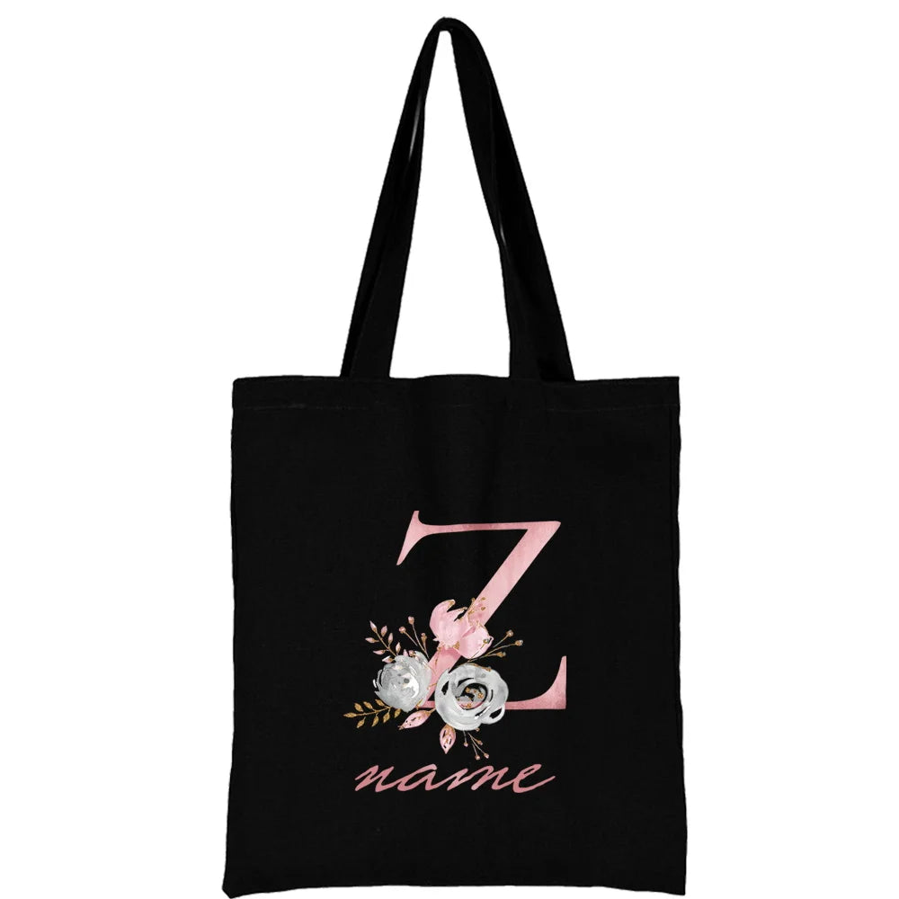 Custom Free Name Canvas Bags Women Shoulder Bag Handbags Pink Letter Beach Bags Tote Casual Woman Grocery Eco Shopping Bag