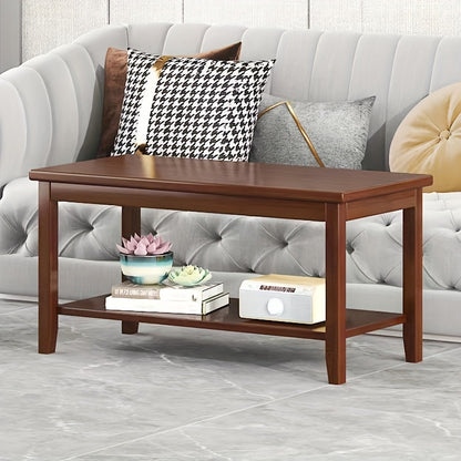 Classic Style Bamboo Coffee Table with Lower Shelf - Eco-Friendly Wooden Material, Leg Base Frame, Mini Modern Design for Living Room, Bedroom, Sofa Side - Electricity-Free Use