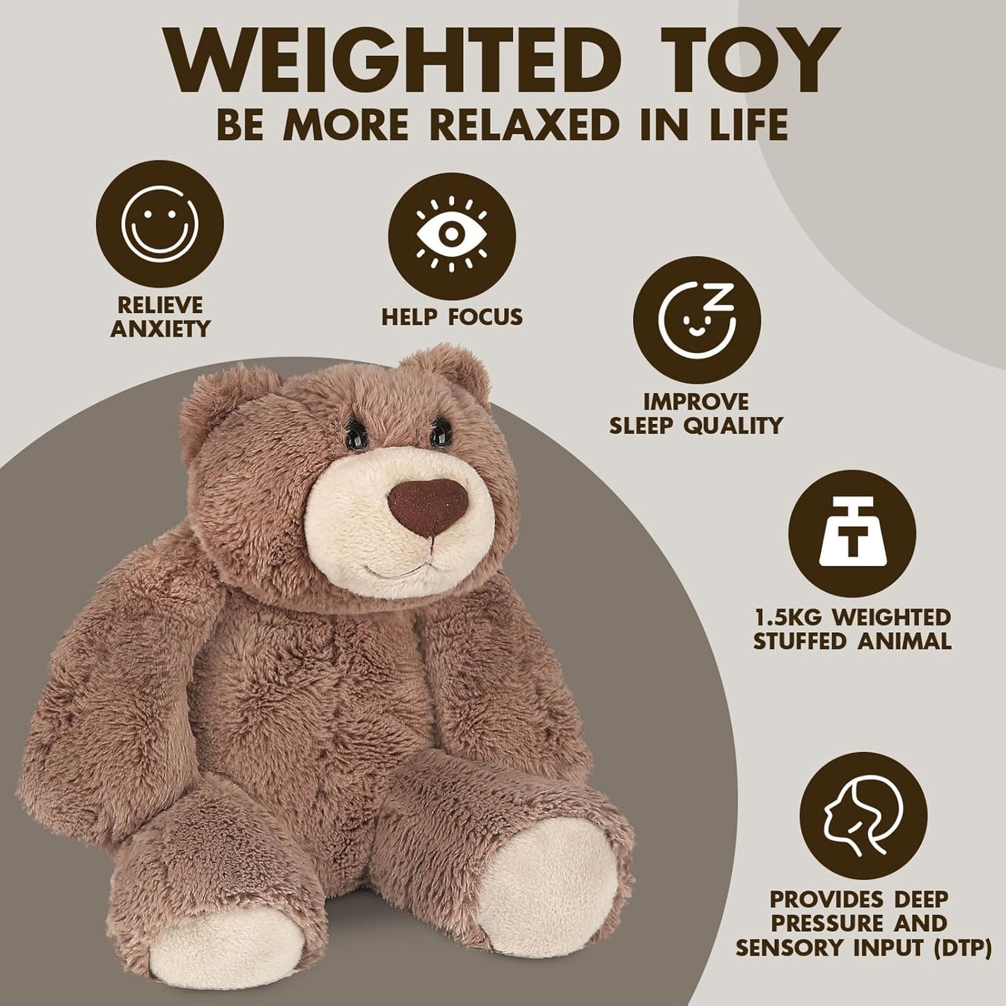 1.5Kg Weighted Teddy Bear for Anxiety, Anxiety Relief for Adults, Weighted Plush