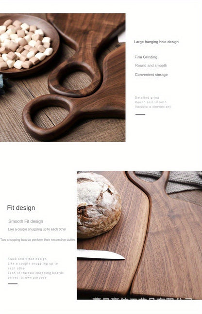 Set of 2 Walnut Wood Cutting Boards - Premium Handcrafted Kitchen Chopping Boards for Food Prep, Eco-Friendly, Food-Safe Log Material, Ideal for Couples & Home Chefs