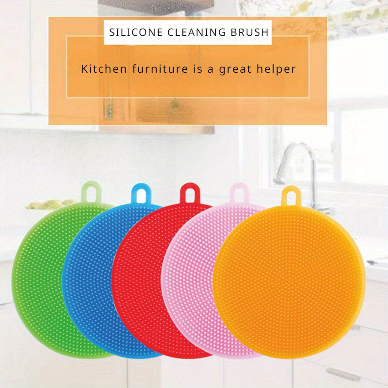 5pcs Silicone Dishwashing Scrubber Set - Reusable Uncharged Cleaning Brushes, Multipurpose Kitchen Scrub Pads for Pot, Dish, Fruit, Vegetable Cleaning - Eco-Friendly Scouring Brushes