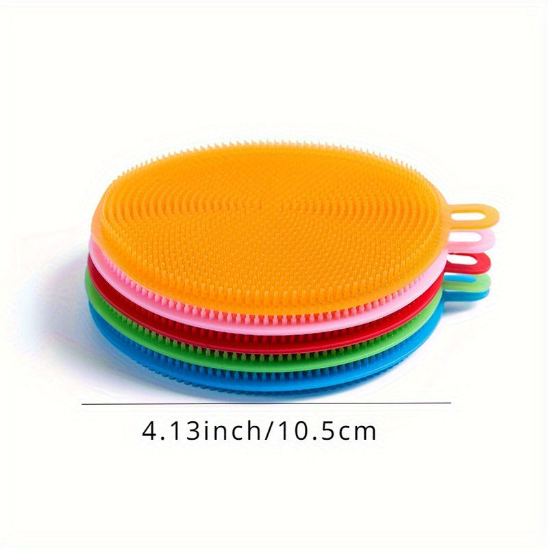 5pcs Silicone Dishwashing Scrubber Set - Reusable Uncharged Cleaning Brushes, Multipurpose Kitchen Scrub Pads for Pot, Dish, Fruit, Vegetable Cleaning - Eco-Friendly Scouring Brushes