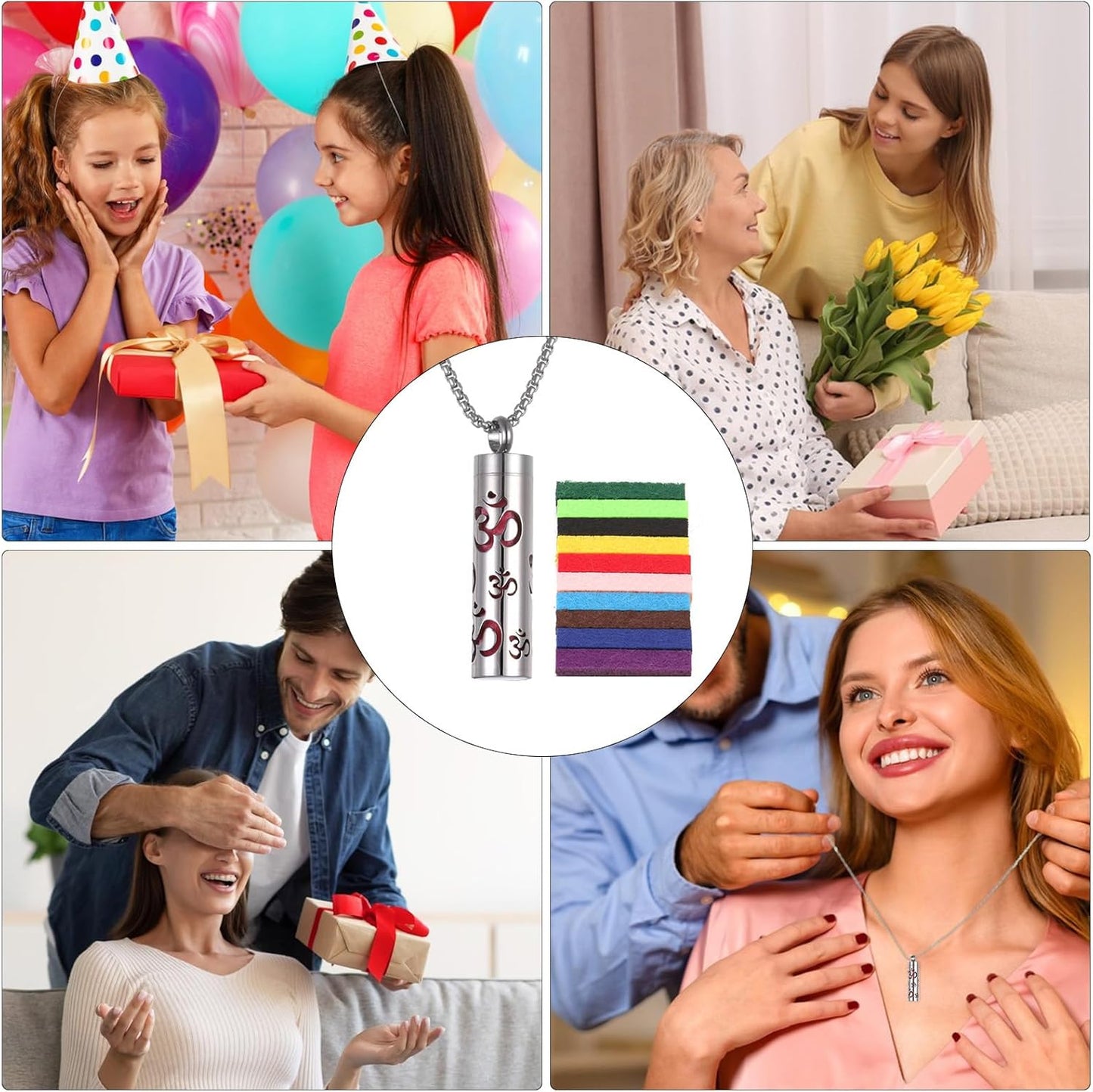 Diffuser Necklace - Locket Pendant Stainless Steel | Calming Aromatherapy Pendant Necklace with Diffuser Pads, Oil Jewelry for Valentine'S Day