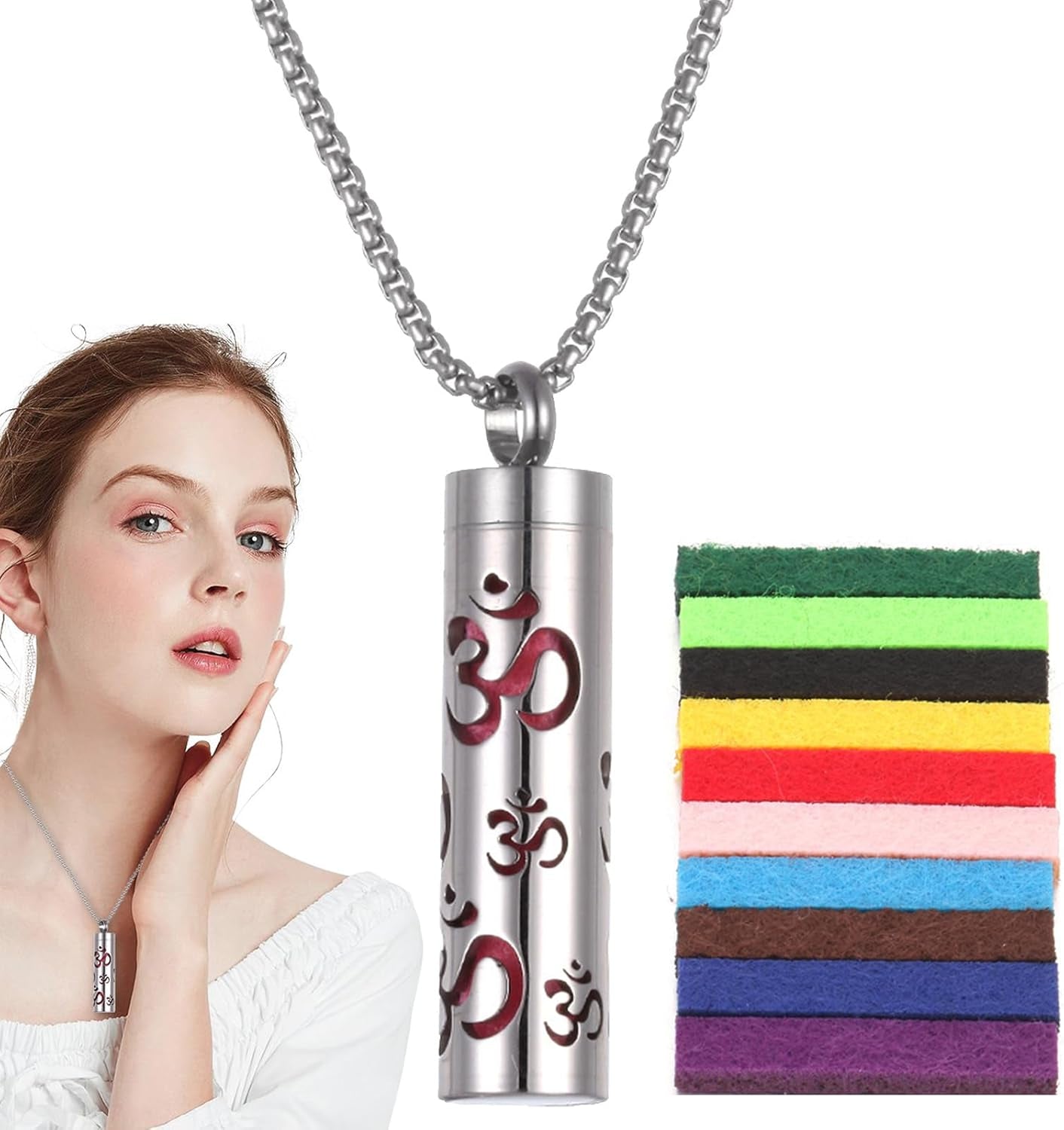 Diffuser Necklace - Locket Pendant Stainless Steel | Calming Aromatherapy Pendant Necklace with Diffuser Pads, Oil Jewelry for Valentine'S Day