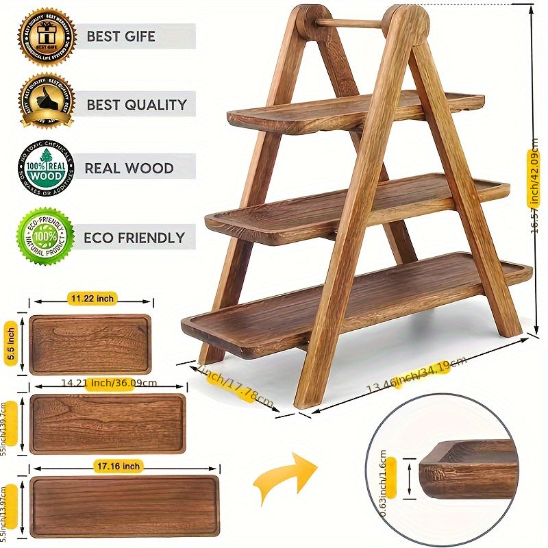 Multi-Tier Wooden Display Stand for Fruit, Cake, and Appetizers - Eco-Friendly Real Wood Serving Tray Organizer for General Use, Birthday Parties, Weddings, and Family Gatherings