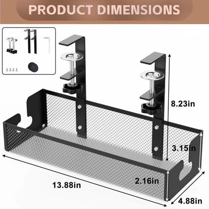 Cable Management under Desk Shelf Basket No Drill Steel Desk Cable Organizers Wire Storage Tray Cable Managements Box for Office
