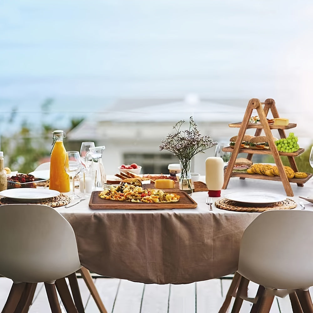 Multi-Tier Wooden Display Stand for Fruit, Cake, and Appetizers - Eco-Friendly Real Wood Serving Tray Organizer for General Use, Birthday Parties, Weddings, and Family Gatherings