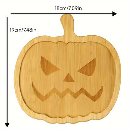 Halloween Bamboo Serving Trays 6-Pack, Pumpkin Shaped Snack Plates for Party, Novelty Spooky Ghost Design Wooden Platter Set for Fruit & Treats - Eco-Friendly Oval Kitchen Decor