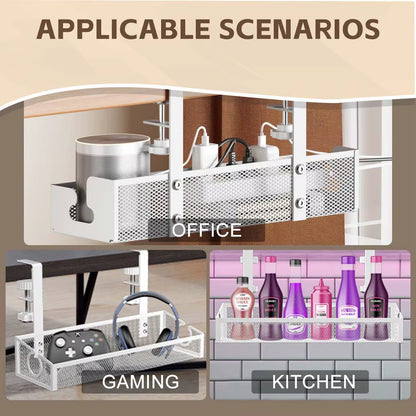 Cable Management under Desk Shelf Basket No Drill Steel Desk Cable Organizers Wire Storage Tray Cable Managements Box for Office