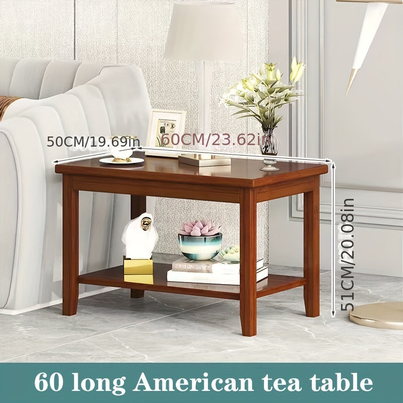 Classic Style Bamboo Coffee Table with Lower Shelf - Eco-Friendly Wooden Material, Leg Base Frame, Mini Modern Design for Living Room, Bedroom, Sofa Side - Electricity-Free Use