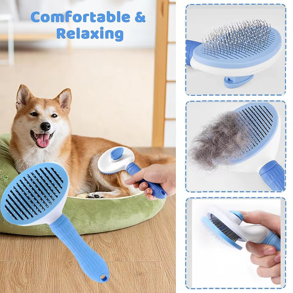 7-Piece Cat and Dog Brush Beauty Set, Pet Self-Cleaning Brush with Pet Nail Clippers and Files, Flea Dog Comb, Pet Shower Brush