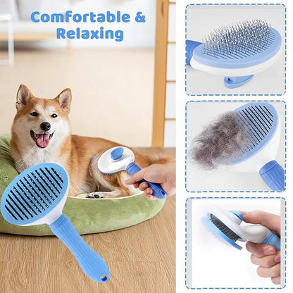7-Piece Cat and Dog Brush Beauty Set, Pet Self-Cleaning Brush with Pet Nail Clippers and Files, Flea Dog Comb, Pet Shower Brush