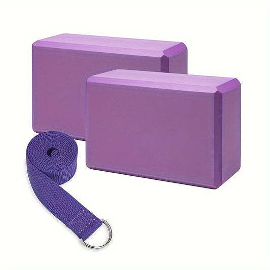 Eco-Friendly EVA Foam Yoga Block Set with 6ft Metal D-Ring Strap, 2-Pack Non-Slip High-Density Exercise Bricks, Moisture-Proof & Odorless, Ideal for Yoga, Pilates, Stretching & Toning - Solid Color TPE