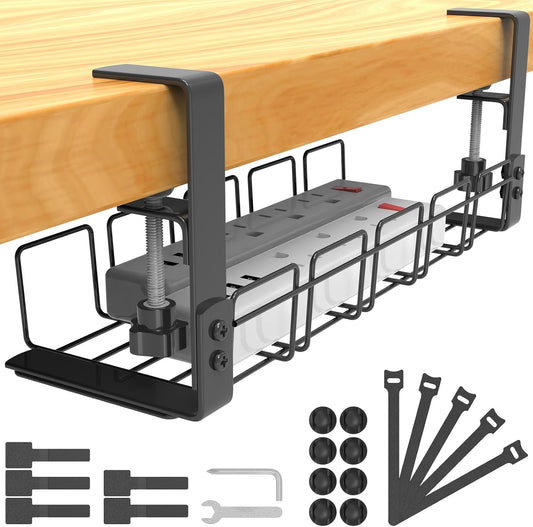 Cable Management under Desk Tray No Drill, Table Cable Basket for Power Strips A