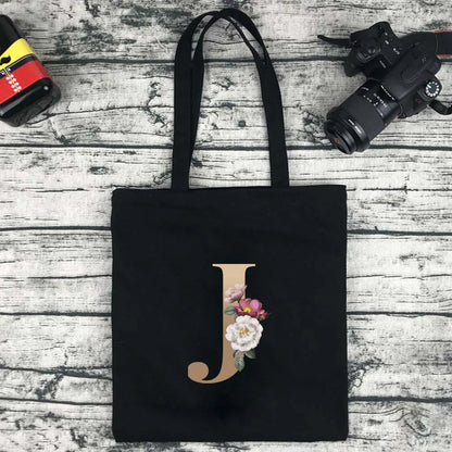 Eco-friendly Shopping Bag Ladies Shoulder Bag Portable Foldable Black Handbag Reusable Large-capacity Letter Tote Bag Bolsos