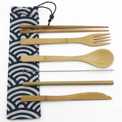 Eco-Friendly Wooden Dinnerware Set Portable Travel Tableware Set Bamboo Cutlery Set  Wooden Outdoor Utensils With Pouch