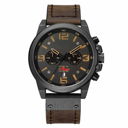 8314 Men's Luxury Sport Chronograph Watch Top Fashion Genuine Leather Wristband Waterproof Quartz 48mm Alloy Calendar Display
