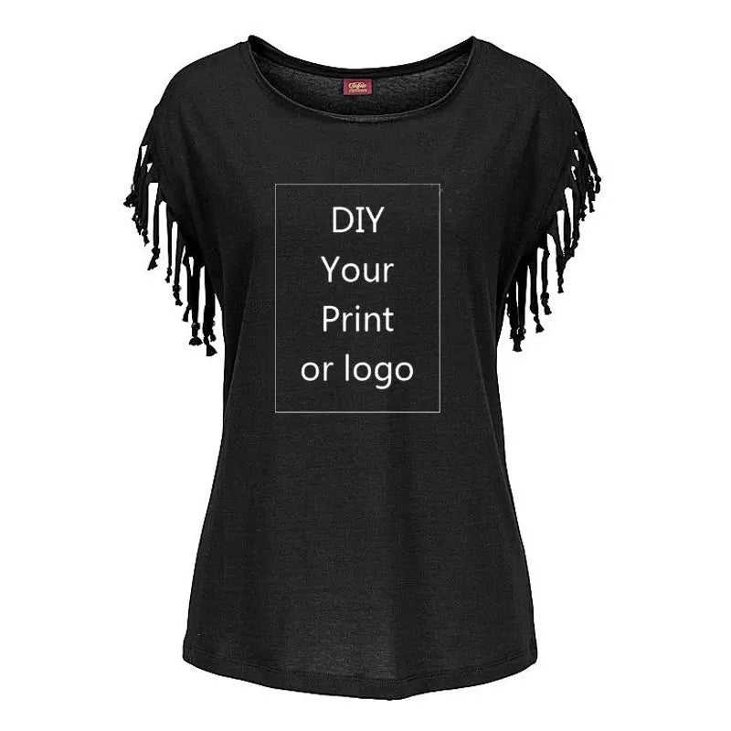 2023 New Customized Print T Shirt for Women DIY Your Like Photo or Logo Top Tassel Short Sleeve O-neck Cotton Tee