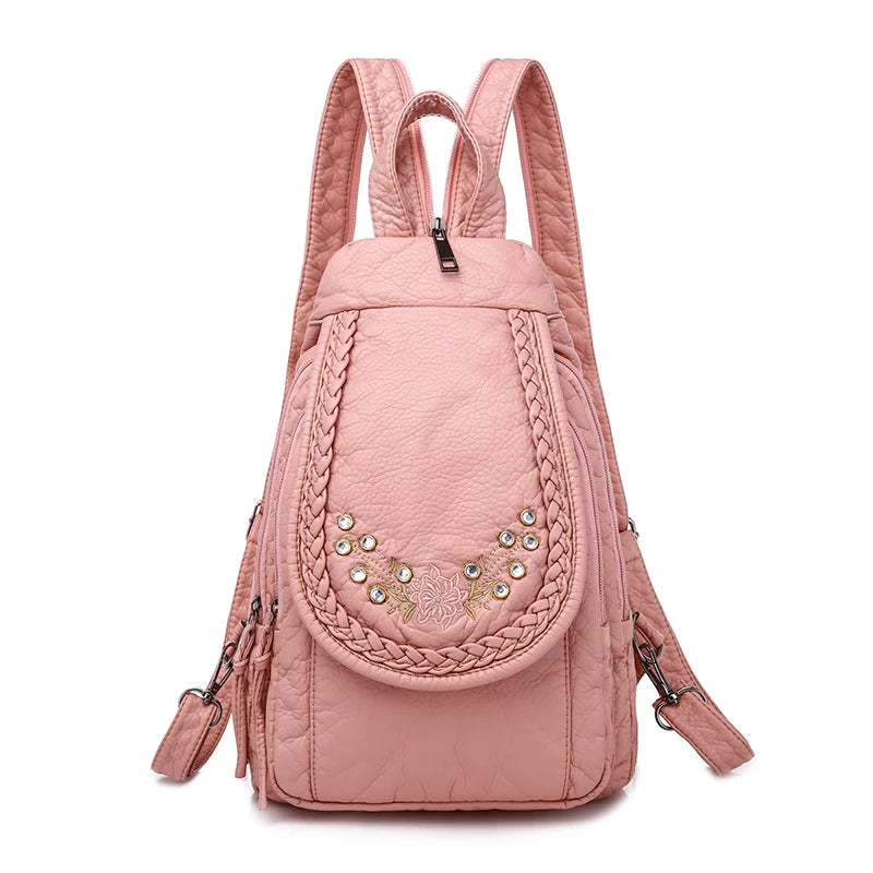 2024 New Women Backpack Designer Embroidered High Quality Leather Women Fashion Embroidery Bag Large Capacity Travel Backpacks