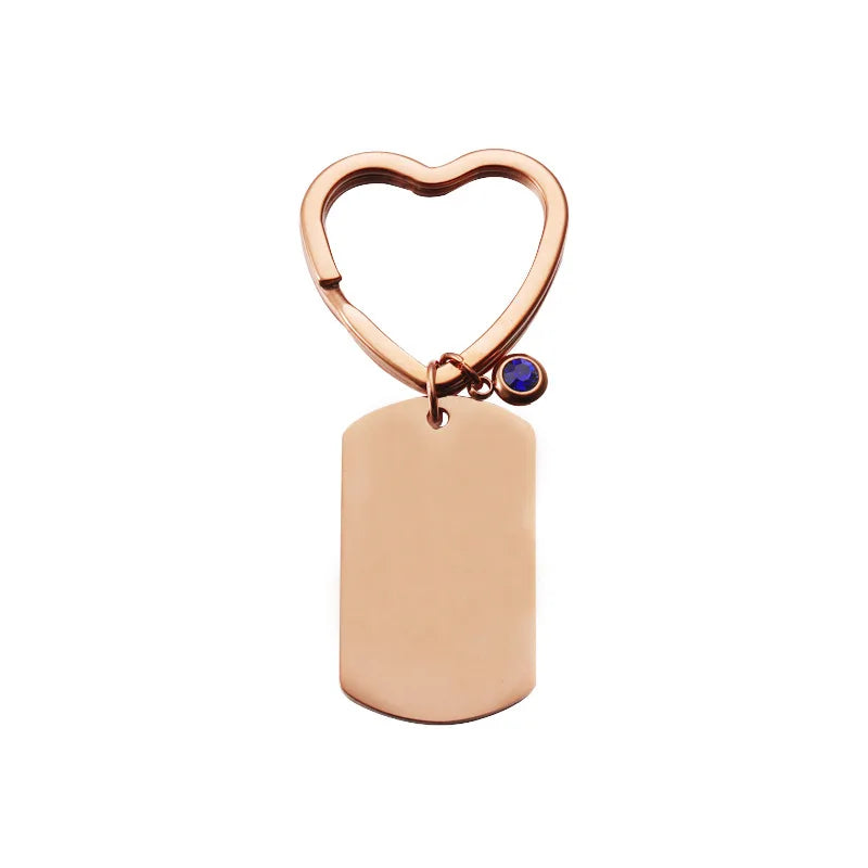 Custom Text Photo ID Keychain 12 Months Birthstone Heart Ring Stainless Steel Key Chain Personalized Gift for Women Men Jewelry