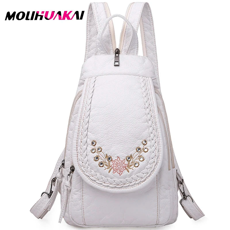 2024 New Women Backpack Designer Embroidered High Quality Leather Women Fashion Embroidery Bag Large Capacity Travel Backpacks