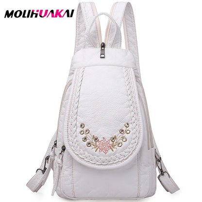 2024 New Women Backpack Designer Embroidered High Quality Leather Women Fashion Embroidery Bag Large Capacity Travel Backpacks