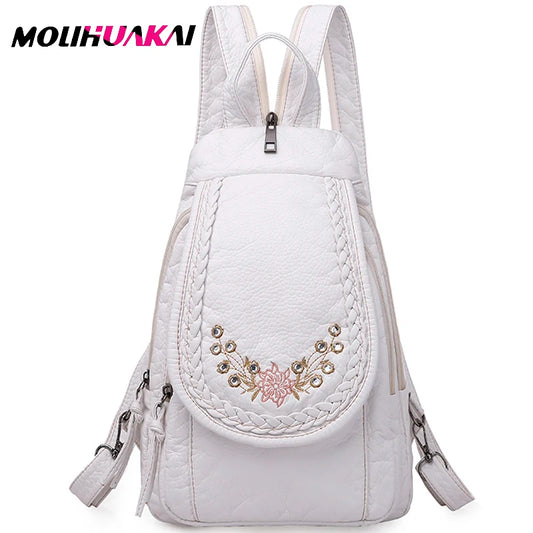 2024 New Women Backpack Designer Embroidered High Quality Leather Women Fashion Embroidery Bag Large Capacity Travel Backpacks