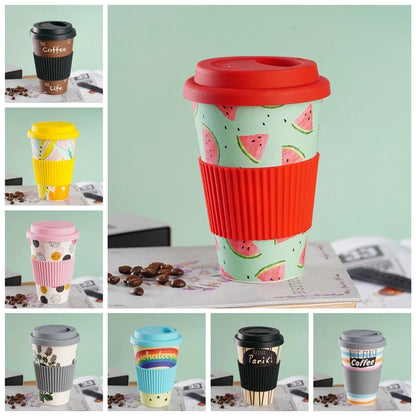 401-500ml Eco Friendly Bamboo Reusable Travel Cup For Outdoor Portable Mug Tea Coffee Cup Coffee Tea Water Juice Mug Flask Gift