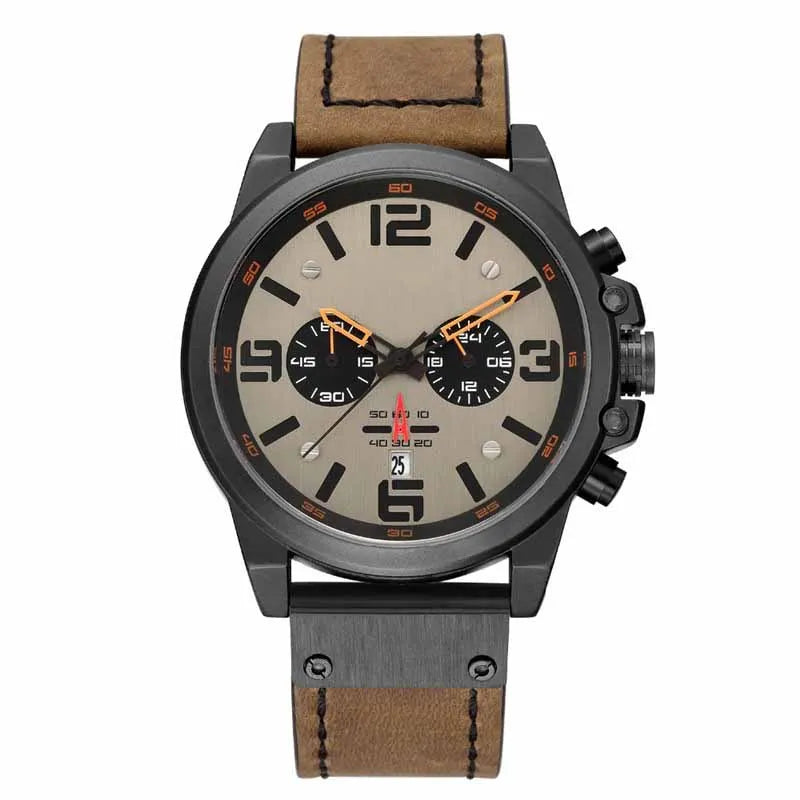 8314 Men's Luxury Sport Chronograph Watch Top Fashion Genuine Leather Wristband Waterproof Quartz 48mm Alloy Calendar Display