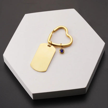 Custom Text Photo ID Keychain 12 Months Birthstone Heart Ring Stainless Steel Key Chain Personalized Gift for Women Men Jewelry
