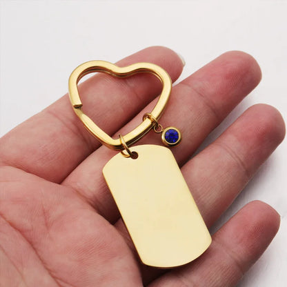 Custom Text Photo ID Keychain 12 Months Birthstone Heart Ring Stainless Steel Key Chain Personalized Gift for Women Men Jewelry