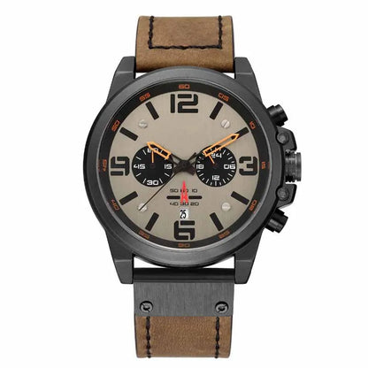 8314 Men's Luxury Sport Chronograph Watch Top Fashion Genuine Leather Wristband Waterproof Quartz 48mm Alloy Calendar Display