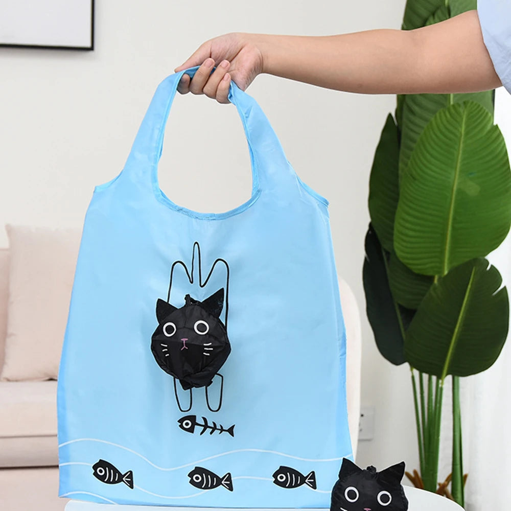 Eco Friendly Foldable Shopping Bag Cartoon Reusable Shoulder Bag Women's Portable Grocery Bags Storage Tote Bag Home Organizator