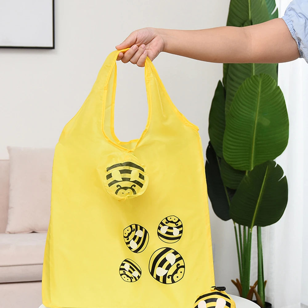 Eco Friendly Foldable Shopping Bag Cartoon Reusable Shoulder Bag Women's Portable Grocery Bags Storage Tote Bag Home Organizator