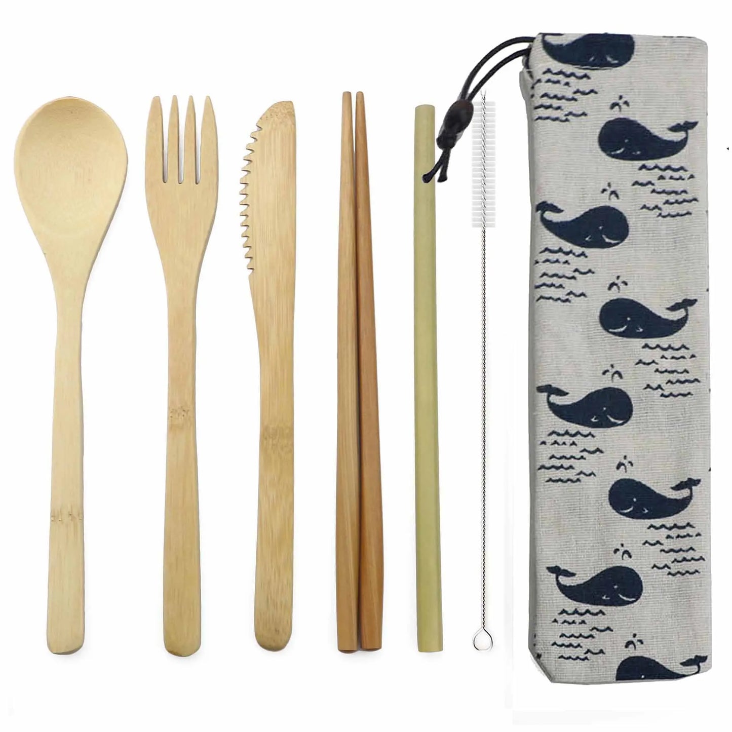 Eco-Friendly Wooden Dinnerware Set Portable Travel Tableware Set Bamboo Cutlery Set  Wooden Outdoor Utensils With Pouch