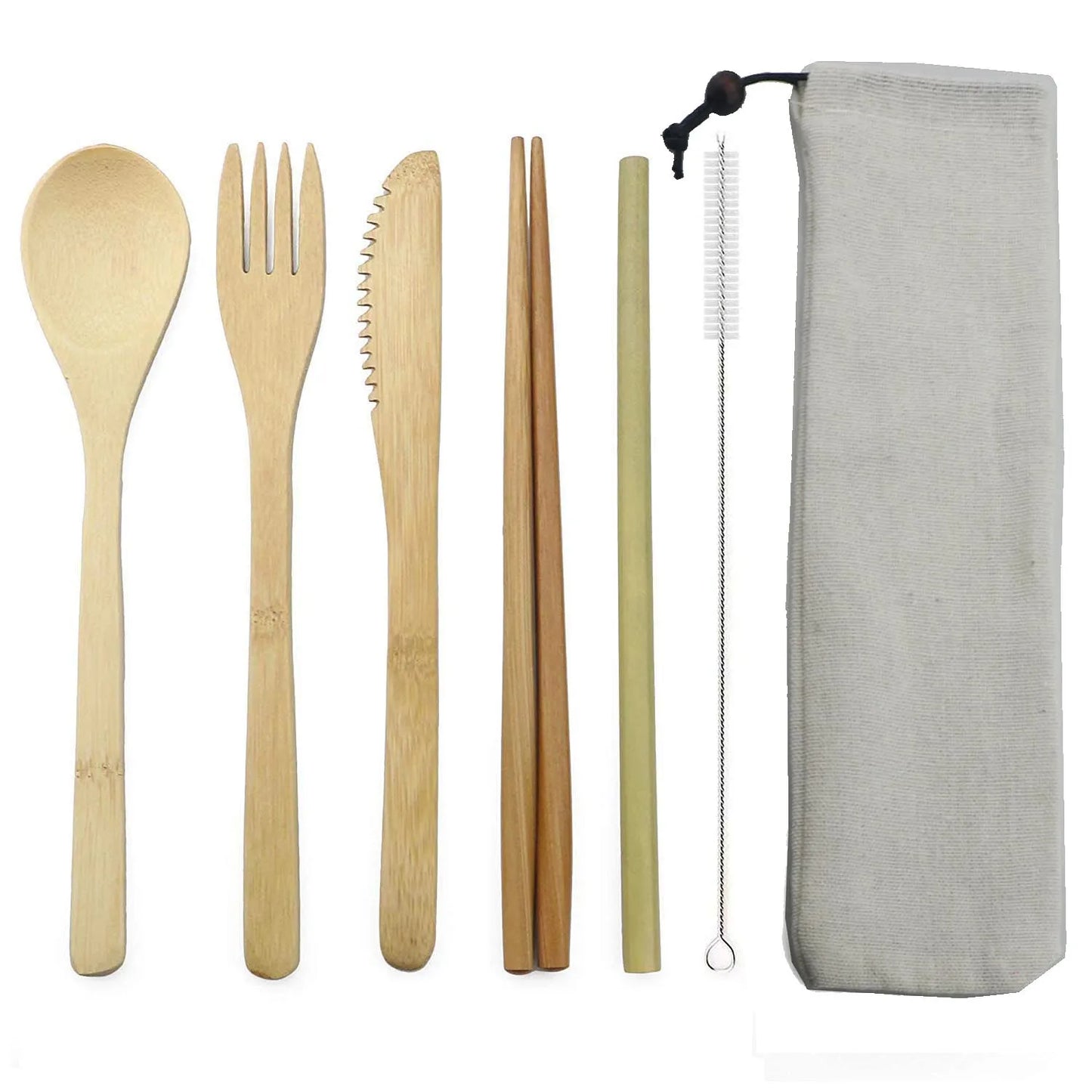 Eco-Friendly Wooden Dinnerware Set Portable Travel Tableware Set Bamboo Cutlery Set  Wooden Outdoor Utensils With Pouch