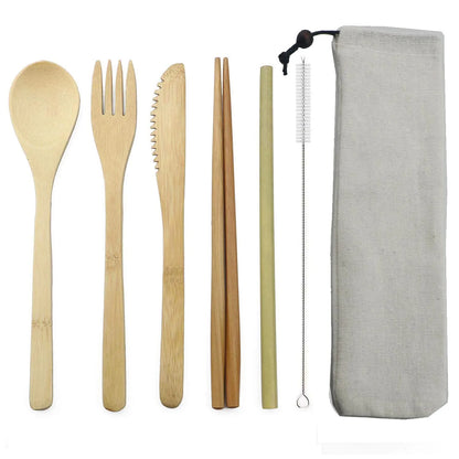 Eco-Friendly Wooden Dinnerware Set Portable Travel Tableware Set Bamboo Cutlery Set  Wooden Outdoor Utensils With Pouch