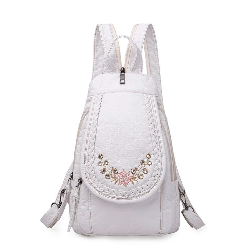 2024 New Women Backpack Designer Embroidered High Quality Leather Women Fashion Embroidery Bag Large Capacity Travel Backpacks