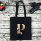 Eco-friendly Shopping Bag Ladies Shoulder Bag Portable Foldable Black Handbag Reusable Large-capacity Letter Tote Bag Bolsos