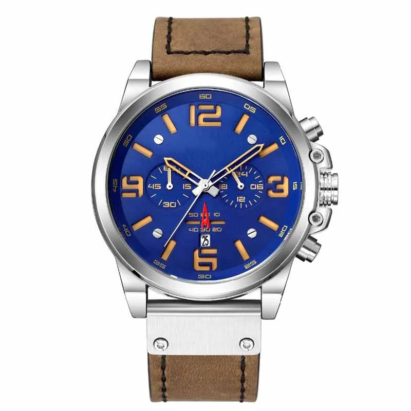8314 Men's Luxury Sport Chronograph Watch Top Fashion Genuine Leather Wristband Waterproof Quartz 48mm Alloy Calendar Display