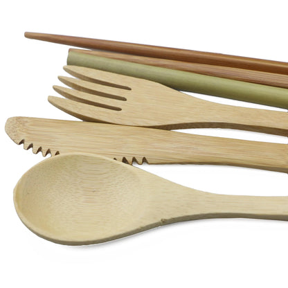 Eco-Friendly Wooden Dinnerware Set Portable Travel Tableware Set Bamboo Cutlery Set  Wooden Outdoor Utensils With Pouch