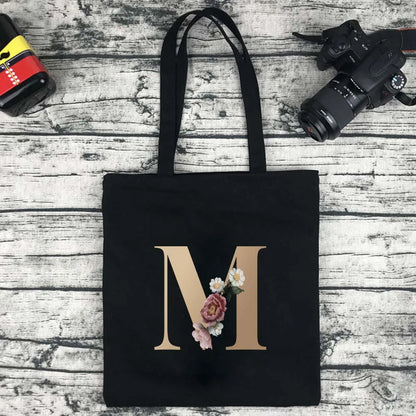 Eco-friendly Shopping Bag Ladies Shoulder Bag Portable Foldable Black Handbag Reusable Large-capacity Letter Tote Bag Bolsos