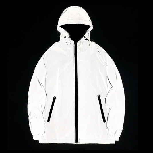 Night Reflective Jackets Double fabric Windbreaker Hooded Jacket Men Hip Hop Dancer singer Waterproof Zipper Coats Outwear